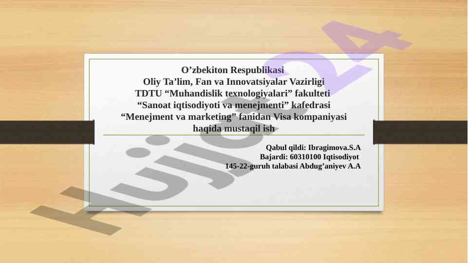 Visa kompaniyasi haqida mustaqil ish