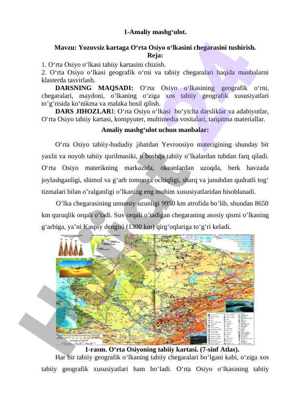 Yozuvsiz kartaga o‘rta osiyo o‘lkasini chiqish
