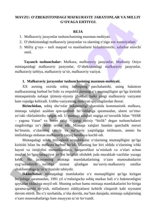 Mafkuraviy jarayonlar va milliy g‘oya o‘zbekistonda