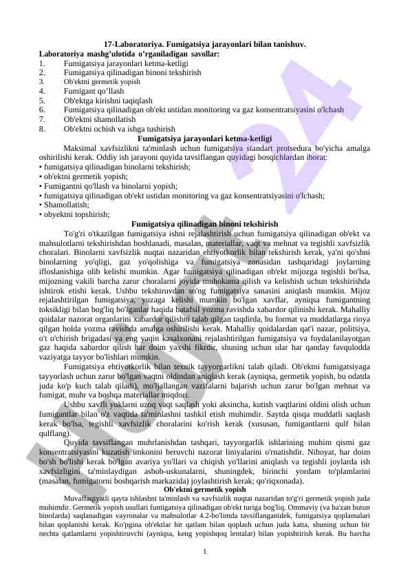 Fumigatsiya jarayonlari bilan tanishuv