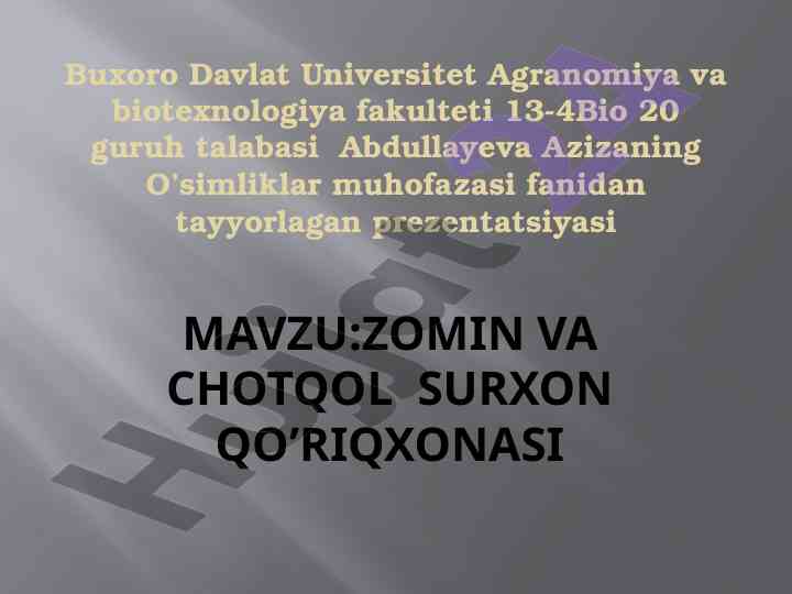 Zomin va chotqol surxon qo’riqxonasi haqida prezentatsiya