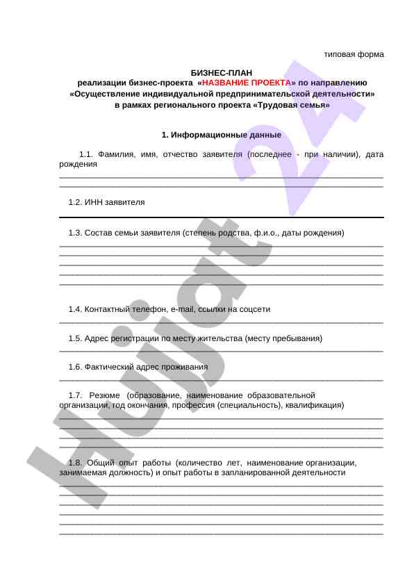 Бизнес-план реализации бизнес-проекта