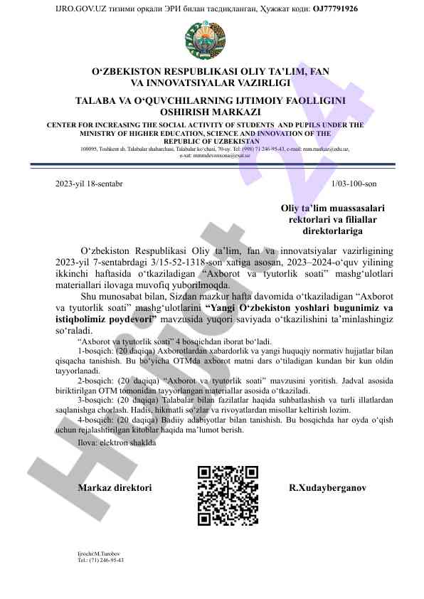 Axborot va tyutorlik soati mashg'ulotlari materiallari