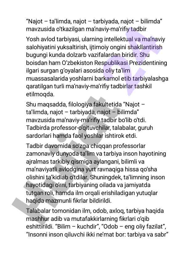 Najot ta’limda tarbiyada va bilimda tadbiri