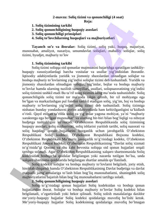 Soliq tizimi va qonunchiligi asoslari