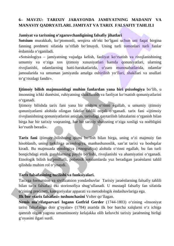 Tarixiy jarayonda jamyatning madaniy va manaviy qadryatlari