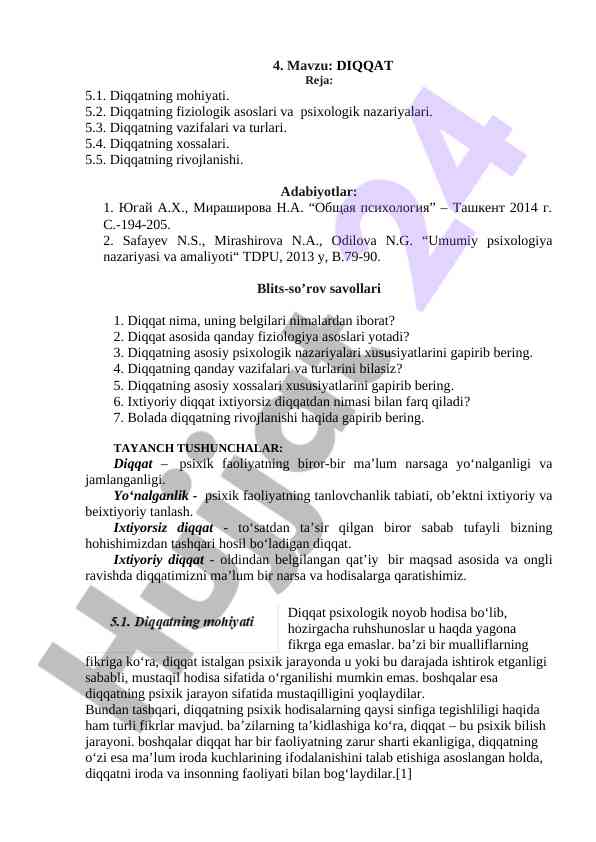 Diqqat: fiziologik asoslar va psixologik nazariyalar