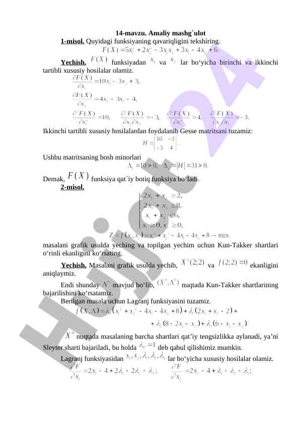 Grafik usulda masalani yechish