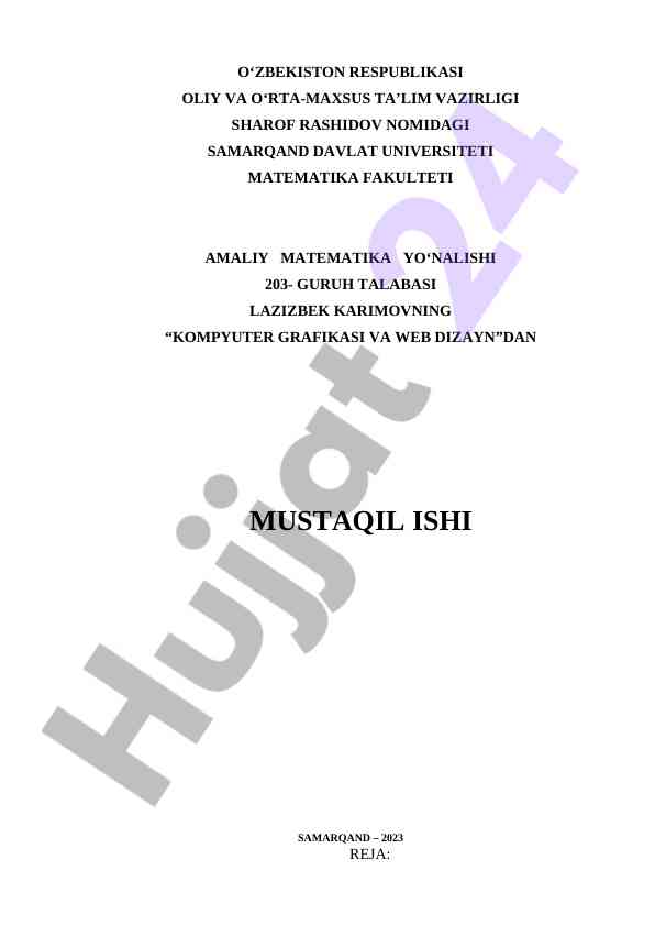Kompyuter grafikasi va web dizayn mustaqil ish