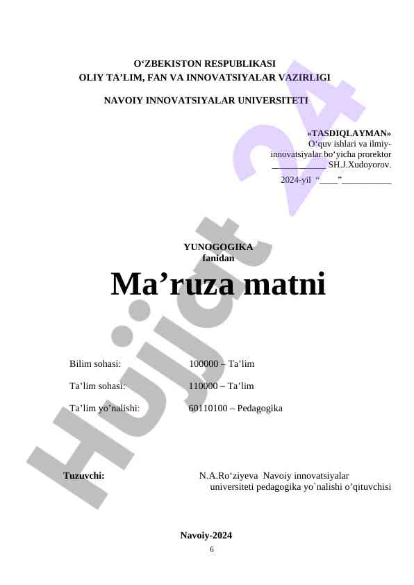 Yunogogika pedagogikaning mustaqil sohasi