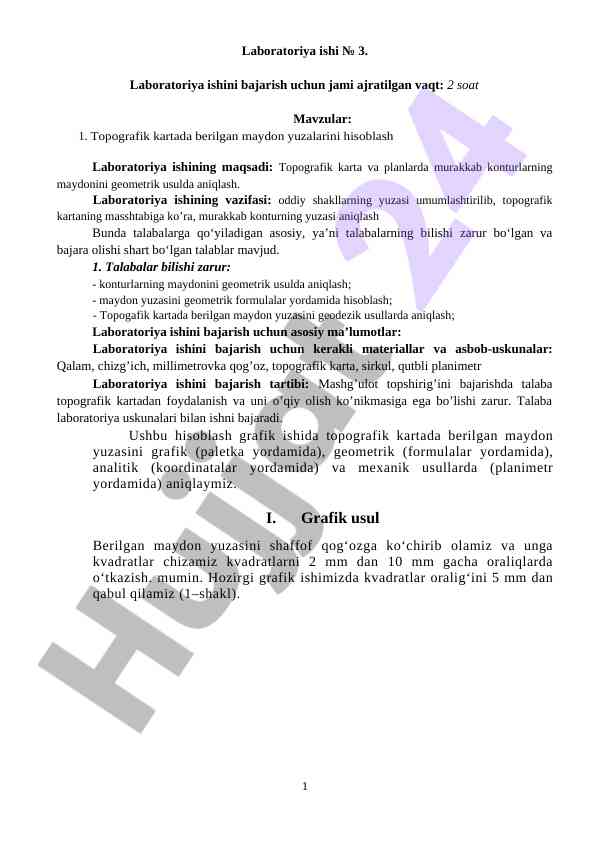 Topografik kartalarda maydon hisoblash amallari