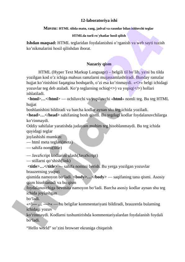 Html tilida matn va rang bilan ishlash