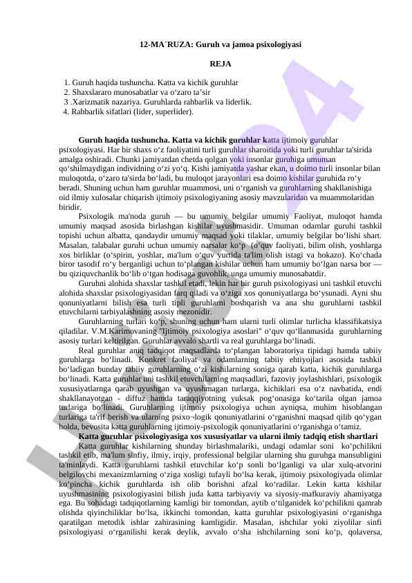 Guruh va jamoa psixologiyasi: asosiy nazariyalar