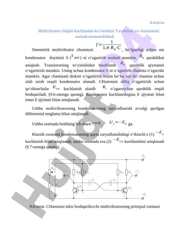 Multivibrator chiqish kuchlanishini yaxshilash usullari