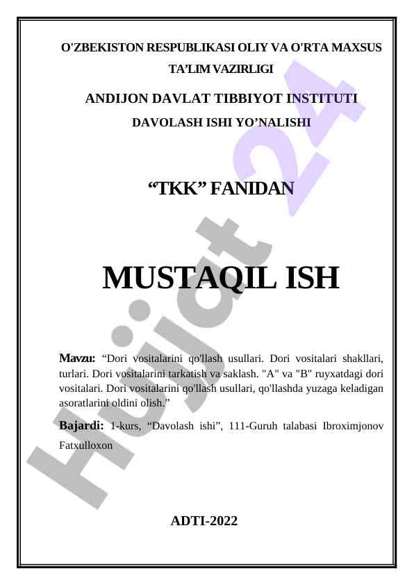 Dori vositalarini qo'llash usullari tahlili