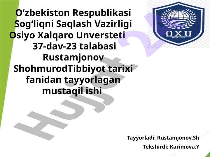 Jahon tibbiyoti tarixiy davri tahlili