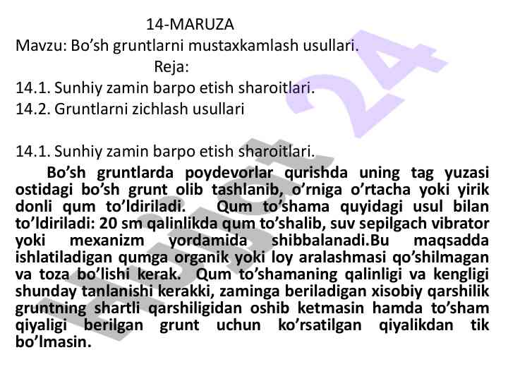 Bo’sh gruntlarni mustaxkamlash usullari tahlili