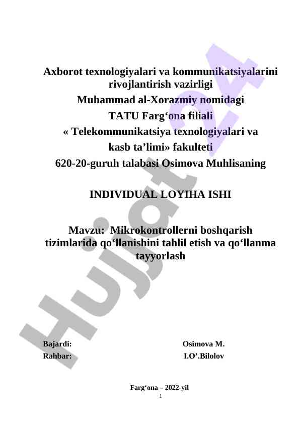 Mikrokontrollerni boshqarish tizimlarida qo‘llanishi