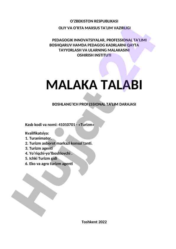 Turizm professional ta’limi malaka talablari