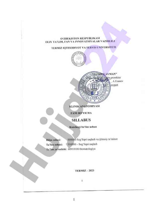 Klinik anatomiyasi modulining o‘qitish maqsadlari