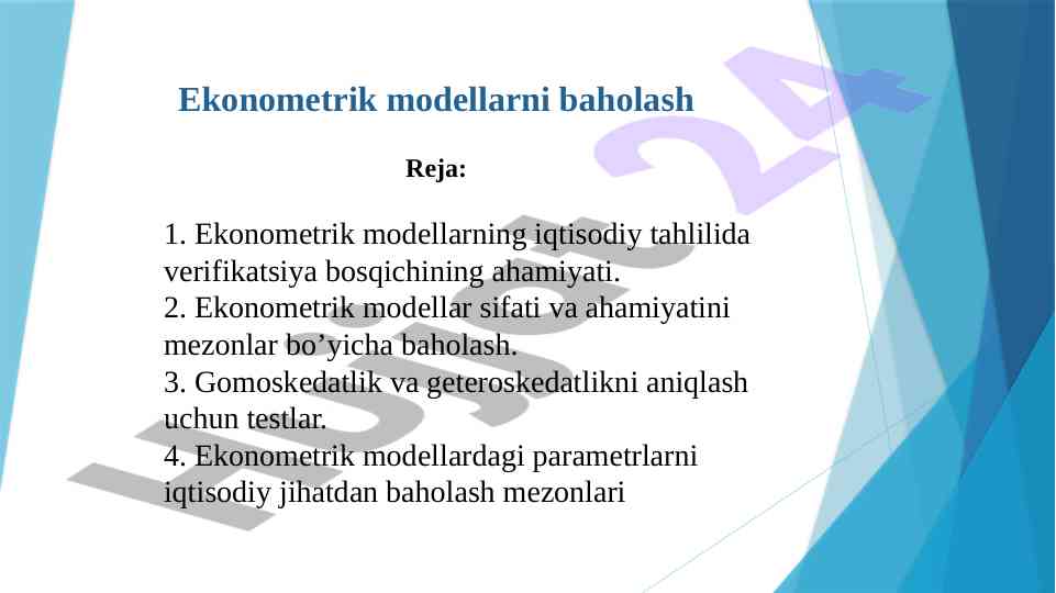 Ekonometrik Modellarni Baholash Va Verifikatsiya