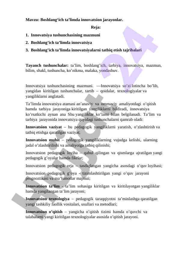 Boshlang‘ich ta’limda innovatsion jarayonlar