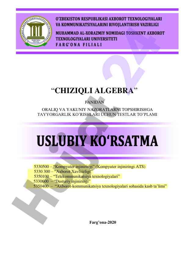 Chiziqli algebra fanidan nazoratlar uchun testlar