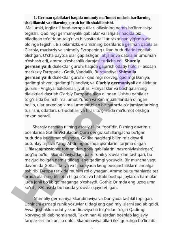 German qabilalari haqida umumiy ma’lumot