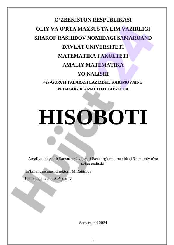 Pedagogik amaliyot hisoboti matematikadan 2024