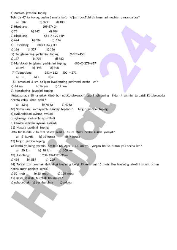 Matematik masalalar va hisoblash misollari
