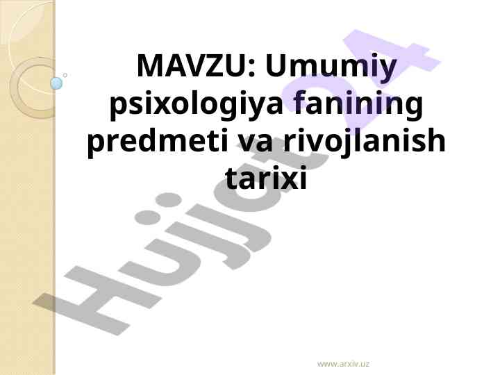 Umumiy psixologiya va rivojlanish tarixi