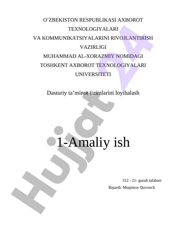Dasturiy ta’minot tizimlarini loyihalash amaliy ish