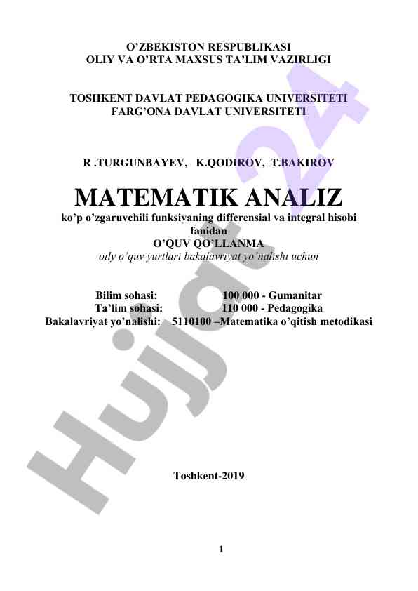 Matematik analiz o‘quv qo‘llanma