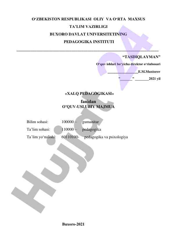 Xalq pedagogikasi o‘quv-uslubiy majmua 2021