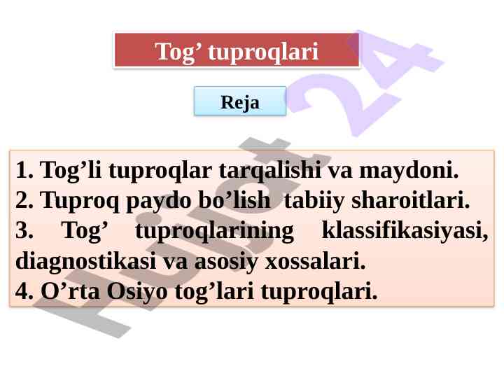 Tog’ tuproqlari: tarqalishi va klassifikasiyasi