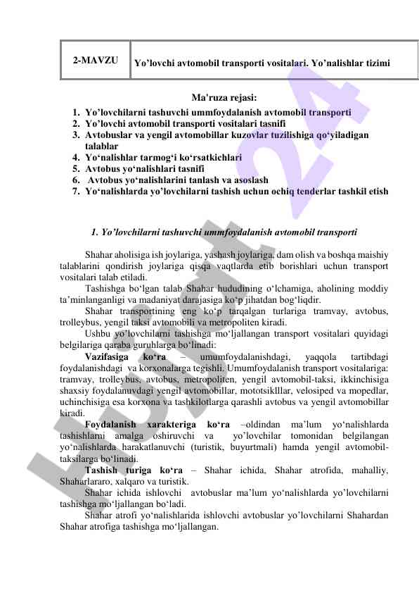 Yo'lovchi avtomobil transporti va tizimlari