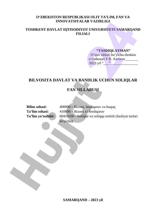 Bilvosita davlat va bandlik uchun soliqlar sillabusi