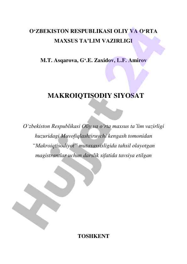 Makroiqtisodiy siyosat darsligi muhim tushunchalari