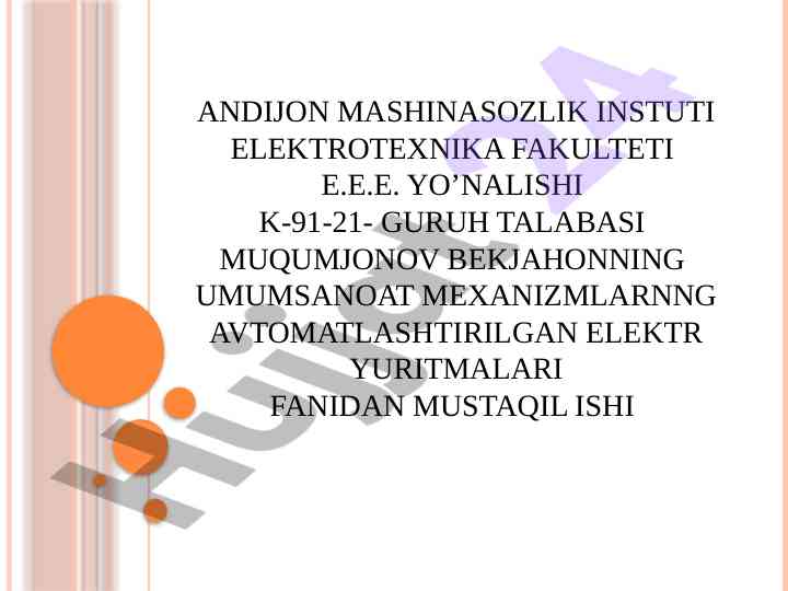 Kran mexanizmlari va elektr yuritmalari tuzilishi