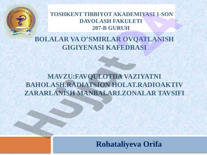 Radiatsion holatni baholash va zonalar tavsifi