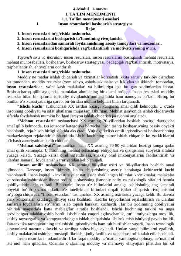 Inson resurslarini boshqarish asoslari
