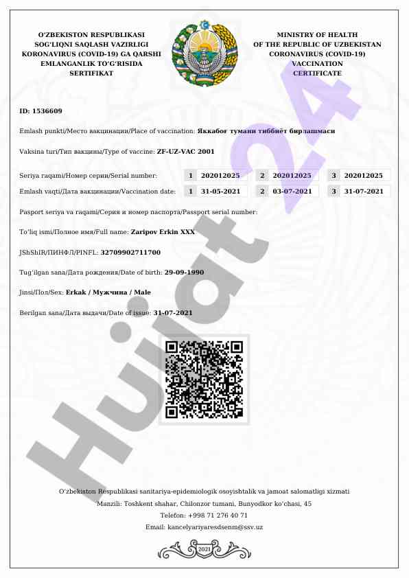 Uzbekistan covid-19 vaccination certificate overview