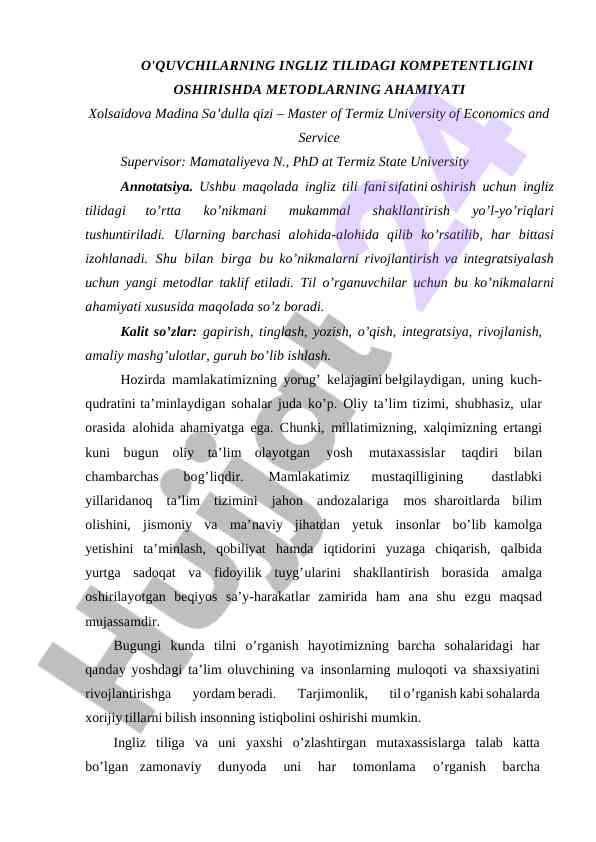 Ingliz tilida kompetentlikni oshirish metodlari