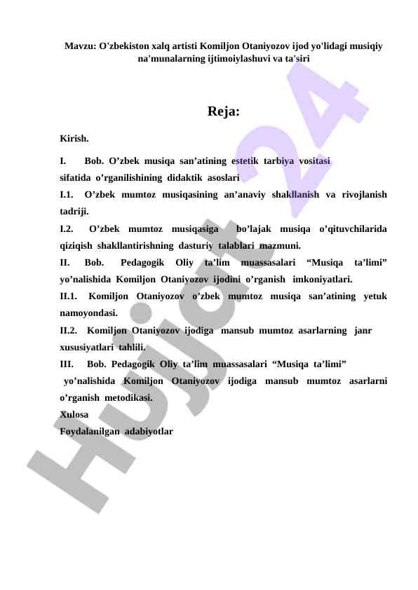 O'zbek Musiqa San'atida Komiljon Otaniyozov