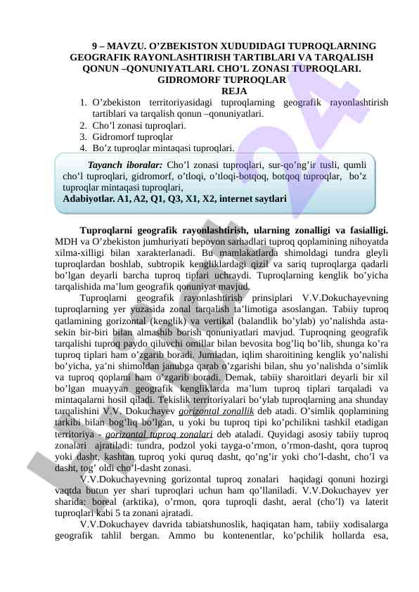 O‘zbekiston tuproqlarning geografik rayonlashtirish qonuniyatlari