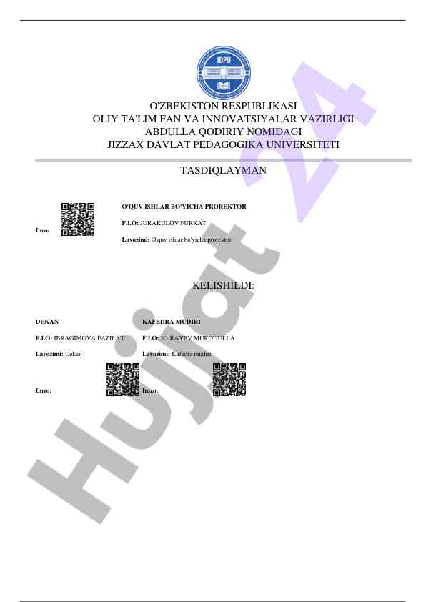 Jahon adabiyoti fani yakuniy nazorat dasturi