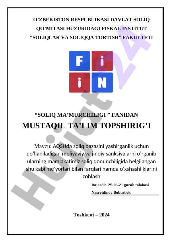 Aqshda soliq bazasini yashirganlikni o'rganish