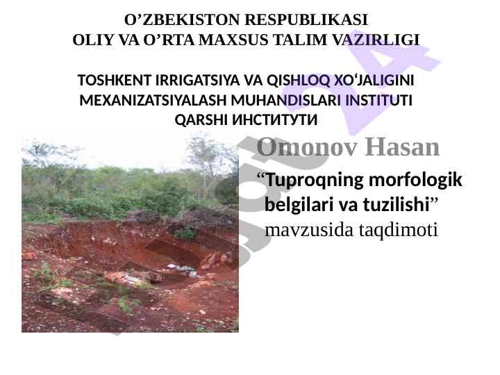 Tuproqning morfologik belgilari va tuzilishi taqdimoti