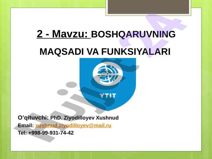 Boshqaruv maqsadi va funksiyalari o‘quv qo‘llanmasi