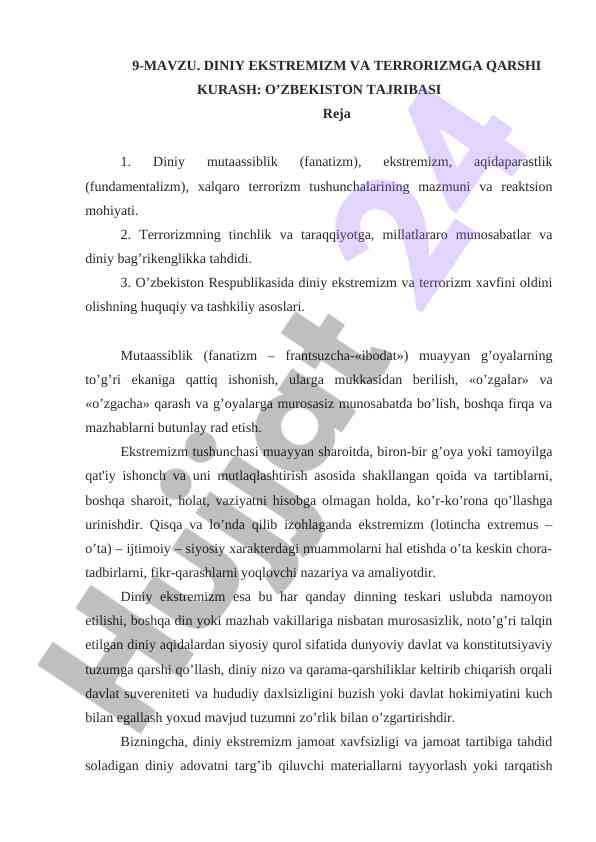Din va terrorizmga qarshi kurash o‘zbekistonda